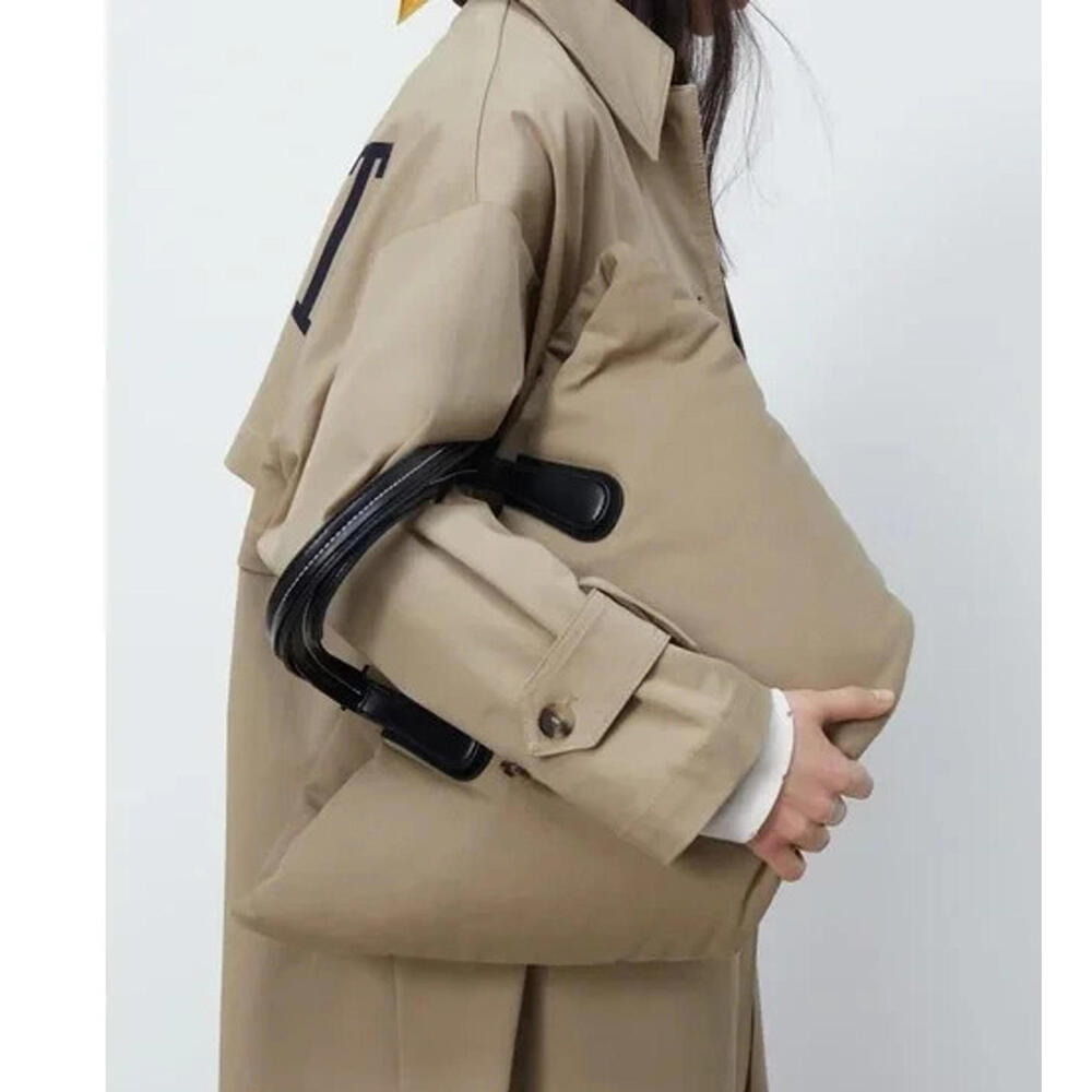 Zara Beige Puffer Tote with Black Handles